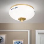Plafoniera LANDHOUS, cu abajur din sticla opal-lucios-albastru, E27 1x60W otel finisaj alama patinata, 21cm IP20 ORION