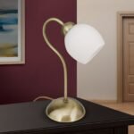 Veioza vintage TULPO cu abajur din sticla opal mat, E14 1x40W otel finisaj alama antica, 30cm IP20 ORION - imagine 2