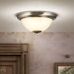 Plafoniera AUSTRIAN OLD LAM, cu abajur din sticla crem-sampanie, E27 2x60W otel finisaj alama patinata, 27cm IP20 ORION
