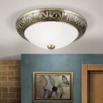 Plafoniera Vintage design rustic PANKOK E14 2x40W Rama cu Modele din Fier Forjat Subtire si Abajur Sticla Mat 28cm IP20 ORION