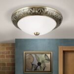 Plafoniera Vintage design rustic PANKOK E14 2x40W Rama cu Modele din Fier Forjat Subtire si Abajur Sticla Mat 28cm IP20 ORION - imagine 2