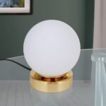 Veioza mica TRICIA cu abajur din sticla rotunda opal mat, LED3W/195lm/3000K otel finisaj alama lucioasa, 14cm IP20 ORION - imagine 3