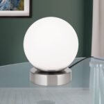 Veioza mica TRICIA cu abajur din sticla rotunda opal mat, LED3W/195lm/3000K otel finisaj crom satinat, 14cm IP20 ORION