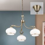 Candelabru VEGA, cu abajur din sticla opal-mat, E27 3x60W otel finisaj alama antica, 107cm IP20 ORION - imagine 2