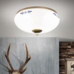 Plafoniera LANDHOUS, cu abajur din sticla opal-lucios-albastru, E27 2x60W otel finisaj alama antica, 28cm IP20 ORION