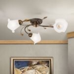 Plafoniera SISI, cu abajur din sticla opal-mat, E14 3x40W otel finisaj antic, 60cm IP20 ORION