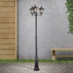 Lampadar pentru exterior HERMINE,  E27 3x60W aluminiu finisaj negru/argintiu, geam fumuriu inaltime 240cm IP43 ORION - imagine 2