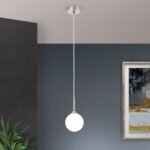 Pendul SNOWWHITE, 1 lampa G9, otel finisaj crom satinat, abajur sticla opal, diametrul 12cm ORION