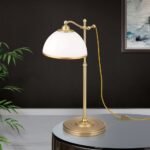 Lampa de masa OLD LAMP reglabil, cu abajur din sticla opal mat, E27 1x40W otel finisaj alama antica, 45-65cm IP20 ORION
