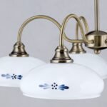 Suspensie GABI, cu abajur din sticla opal albastru, E27 5x60W otel finisaj alama antica, 35x150cm IP20 ORION - imagine 4
