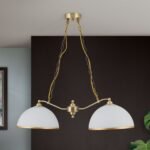 Suspensie OLD LAMP, cu abajur din sticla opal mat, E27 2x40W otel finisaj alama antica, 50-120cm IP20 ORION - imagine 2