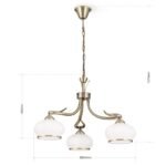 Candelabru VEGA, cu abajur din sticla opal-mat, E27 3x60W otel finisaj alama antica, 107cm IP20 ORION - imagine 5