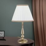Lampă de masă TONIA cu abajur de in bej, E27 1x60W aluminiu finisaj alama antica, 50cm IP20 ORION - imagine 3