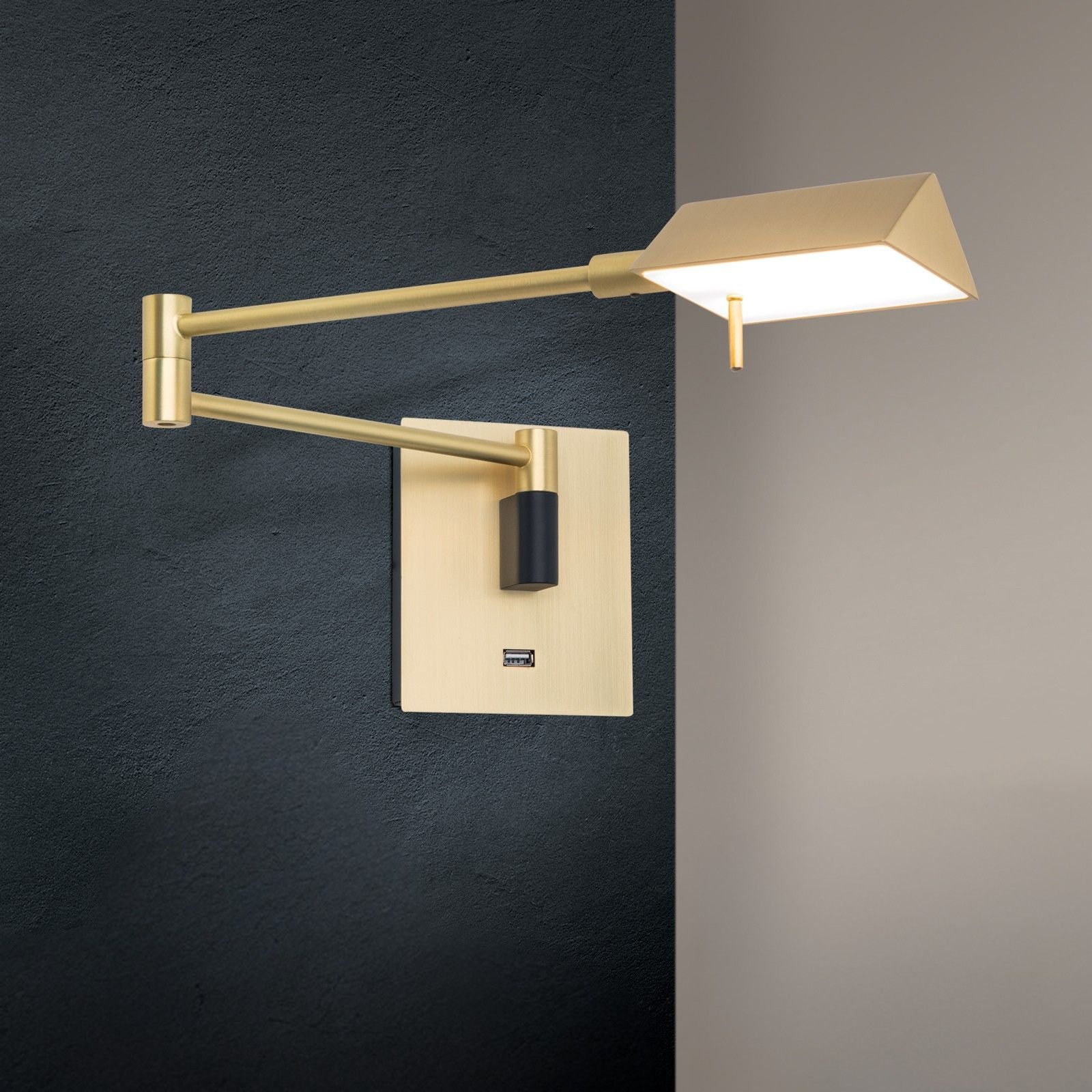 aHR0cHM6Ly93d3cub3Jpb25sZXVjaHRlbi5hdC9tZWRpYS9kNC9hZi81NS8xNjg3MjIzOTA3LzAyMC4xNDcwLTAxXzAxX24yLmpwZw-1 Aplica LED BOSTON, variator tactil, USB, adancime reglabila 57cm, LED 6W/600lm/3000K aluminiu finisaj negru-auriu IP20 ORION - imagine 1