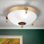 Plafoniera ROCCA, cu abajur din sticla opal mat, E27 2x60W otel finisaj bronz, 31cm IP20 ORION