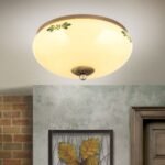 Plafoniera LANDHOUS, cu abajur din sticla crem-sampanie-verde, E27 2x60W otel finisaj alama antica, 28cm IP20 ORION - imagine 2