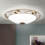 Plafoniera FLEUR, cu abajur din sticla opal-mat, E27 3x40W otel finisaj antic-auriu, 50cm IP20 ORION