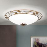 Plafoniera FLEUR, cu abajur din sticla opal-mat, E27 3x40W otel finisaj antic-auriu, 50cm IP20 ORION - imagine 2