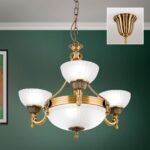 Candelabru ROCCA, cu abajur din sticla opal mat, E27 6x60W otel finisaj bronz, 64x94cm IP20 ORION - imagine 2