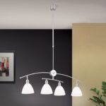 Suspensie SUSAN reglabila, cu abajur din sticlă opal mat, E14 4x40W otel finisaj crom satinat, 130cm IP20 ORION