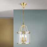 Pendul în formă de felinar BRUNO, cu abajur din sticla clar, E14 3x60W otel finisaj bronz, 38x120cm IP20 ORION