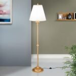 Lampadar ONSA, cu abajur de in, E27 1x60W polirazina finisaj alama aurie, 155cm IP20 ORION - imagine 2