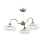 Plafoniera GABI, cu abajur din sticla opal albastru, E27 3x60W otel finisaj alama antica, 38cm IP20 ORION - imagine 2