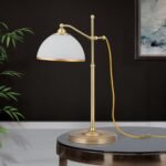 Lampa de masa OLD LAMP reglabil, cu abajur din sticla opal mat, E27 1x40W otel finisaj alama antica, 45-65cm IP20 ORION - imagine 2
