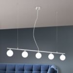 Suspensie SNOWWHITE, 5 lampi G9, otel finisaj crom satinat, abajur sticla opal, lungime 120cm ORION - imagine 3