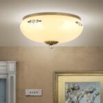Plafoniera LANDHOUS, cu abajur din sticla crem-sampanie-albastru, E27 2x60W otel finisaj alama antica, 28cm IP20 ORION