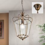 Pendul în formă de felinar MANTO, cu abajur din sticla clar, E27 1x60W otel finisaj auriu antic, 44x94cm IP20 ORION - imagine 2