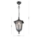 Suspensie pentru exterior HERMINE,  E27 1x60W aluminiu finisaj negru/argintiu, geam fumuriu inaltime 105cm IP40 ORION - imagine 5