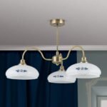 Plafoniera GABI, cu abajur din sticla opal albastru, E27 3x60W otel finisaj alama antica, 38cm IP20 ORION - imagine 3