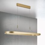 Pendul LED CARRARA, Auriu periat, Baza din otel, Abajur din aluminiu cu banda LED 80W/4500lm/3CCT Lumina calda-neutra-rece, Dimambil, Latime 30cm, Lungime 120cm, Inaltime 200cm IP20 ORION - imagine 3