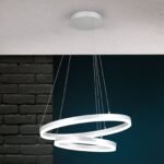 Lampa suspendata LED FLOAT, Baza soclu otel, Nuanta Titan/argintiu-mat, Abajur policarbon opal 2 Inele verticale, Diametru 40/60cm, LED 74W/3850lm/3000K,ORION - imagine 3