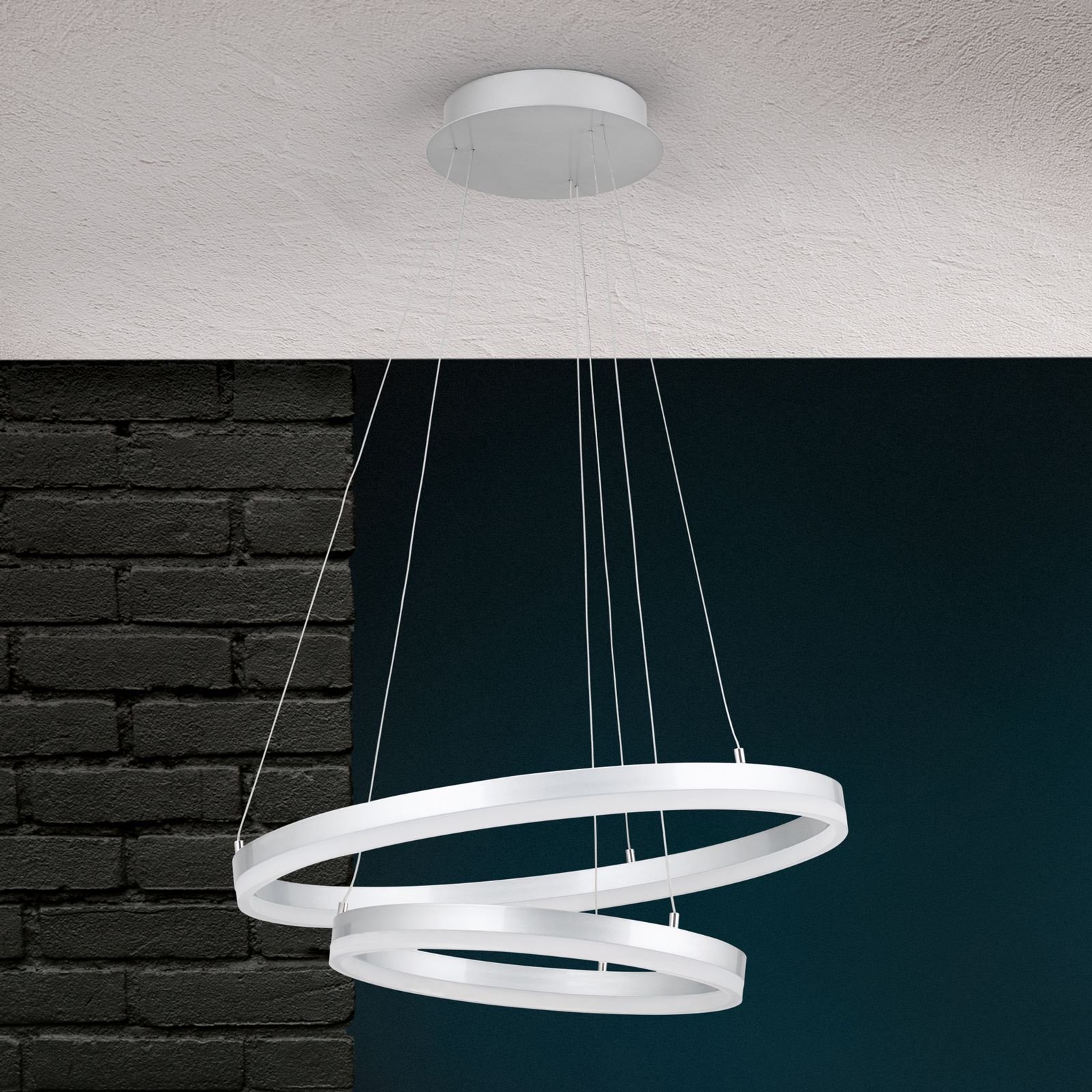 b835db90-864c-4af5-835d-052b1c0a5ea1 Lampa suspendata LED FLOAT, Baza soclu otel, Nuanta Titan/argintiu-mat, Abajur policarbon opal 2 Inele verticale, Diametru 40/60cm, LED 74W/3850lm/3000K,ORION - imagine 1