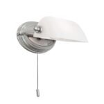 Lampa de perete HARVARD, Baza soclu alama solida, Nuanta crom satinat, Abajur de sticlă opal alb lucios, Comutator cu snur de tragere, E14, 40W, Inaltime 32cm ORION - imagine 2