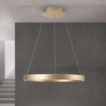 Pendul LED KOLK, Baza din otel, Abajur din aluminiu cu banda LED, Auriu periat, 60W/3400lm/3CCT Lumina calda-neutra-rece, Dimambil, Diametru 60cm, Inaltime 200cm IP20 ORION - imagine 4