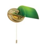 Lampa de perete HARVARD, Baza soclu alama solida, Nuanta alama aurie, Abajur de sticlă verde pivotant, Comutator cu snur de tragere, E14, 40W, Inaltime 32cm ORION - imagine 2