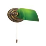 Lampa de perete HARVARD, Baza soclu alama solida, Nuanta alama antica, Abajur de sticlă verde pivotant, Comutator cu snur de tragere, E14, 40W, Inaltime 32cm ORION - imagine 2