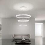 Pendul Concentrica LED KOLK, Baza din otel, Abajur din aluminiu cu banda LED, Inele auriu, alb sau negru combinabile, 180W/10200lm/3CCT Lumina calda-neutra-rece, Dimambil, Diametru 40/60/80cm, Inaltime 200cm IP20 ORION