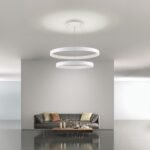 Pendul Concentrica LED KOLK, Baza din otel, Abajur din aluminiu cu banda LED, Inele auriu, alb sau negru combinabile, 140W/10200lm/3CCT Lumina calda-neutra-rece, Dimambil, Diametru 60/80cm, Inaltime 200cm IP20 ORION