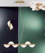 Lustra/Pendul HL 6-1476/6 MS-MATT G9 6x40W Cadru Metal Auriu Abajur Sticla Semiluna Alb ORION - imagine 3