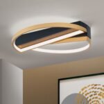 Lampa de tavan LED OLGA, Baza din aluminiu, Nuanta negru-auriu, Abajur policarbon opal LED 28W/1400lm/3000K dimabil, Diametrul 43.5cm, Înălţime 8cm ORION