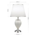 Lampa de masa OVUM, Baza ceramica alba cu soclu metalic cromat, Abajur nuanta alba din stofa chintz cu bordura decorativa crom,  E27, 40W, Inaltime 48cm ORION - imagine 3