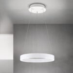 Pendul LED KOLK, Baza din otel, Abajur din aluminiu cu banda LED, Alb, 40W/2500lm/3CCT Lumina calda-neutra-rece, Dimambil, Diametru 40cm, Inaltime 200cm IP20 ORION