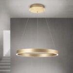 Pendul LED KOLK, Baza din otel, Abajur din aluminiu cu banda LED, Auriu periat, 60W/3400lm/3CCT Lumina calda-neutra-rece, Dimambil, Diametru 60cm, Inaltime 200cm IP20 ORION