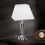 Lampa de masa VERONIQUE, cu Sticlă de cristal K9 si Abajur Alb-Crom E27, 60W, Inaltime 57cm ORION