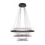 Lampa suspendata LED MANSION, Baza din otel, Nuanta negru mat, 3 inele reglabile cu Abajur policarbon opal LED 126W/10080lm/3000K dimabil, Diametrul 43/63/83cm, Înălţime: 150cm ORION - imagine 2