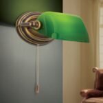 Lampa de perete HARVARD, Baza soclu alama solida, Nuanta alama antica, Abajur de sticlă verde pivotant, Comutator cu snur de tragere, E14, 40W, Inaltime 32cm ORION - imagine 4